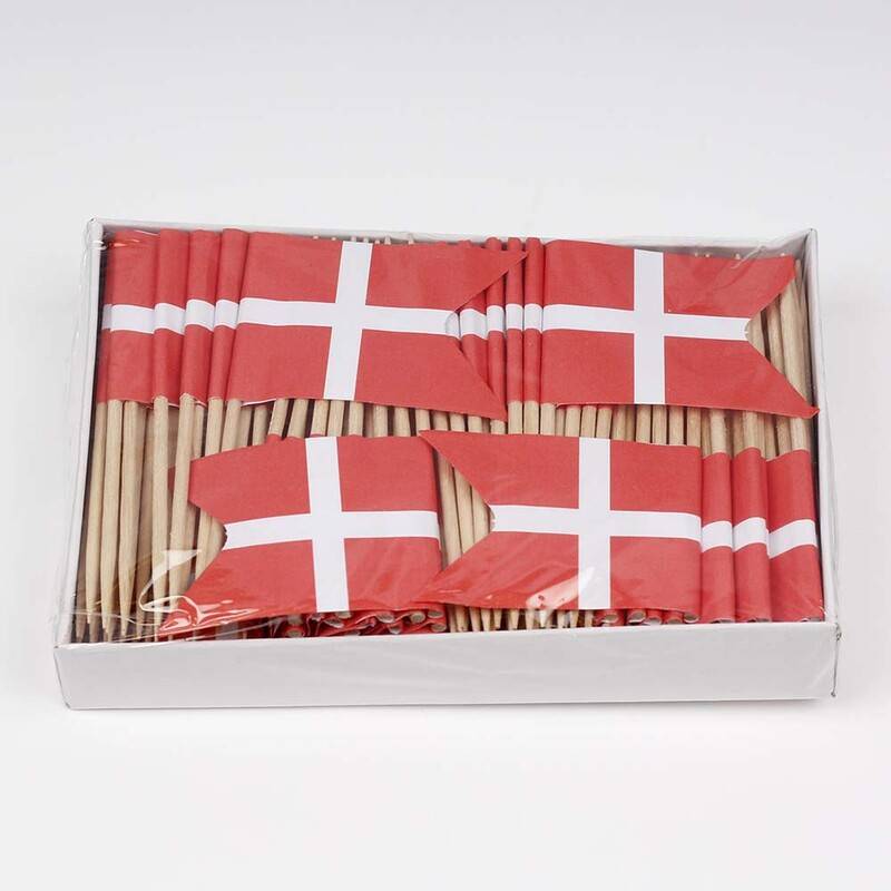 Kransekageflag papir DK 144stk/pak tr&aelig; R&oslash;d og hvid pakke a 144 stk