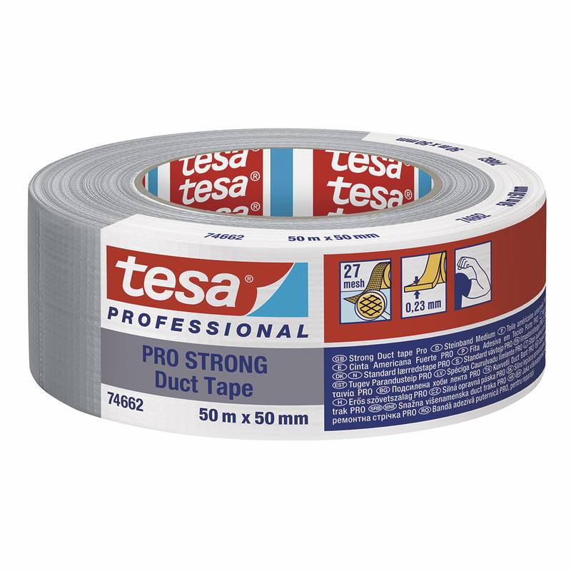 Tape tesa l&aelig;rred s&oslash;lv 50mmx50m 74662 Duct tape PRO-STRONG