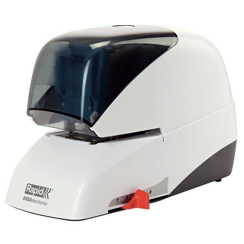 H&aelig;ftemaskine el Rapid 5050e* hvid m/sort front t/klammeks.