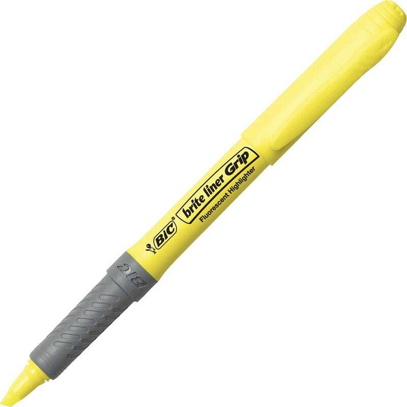 Tekstmarker Bic brite liner Grip gul 6-3 Skr&aring; spids