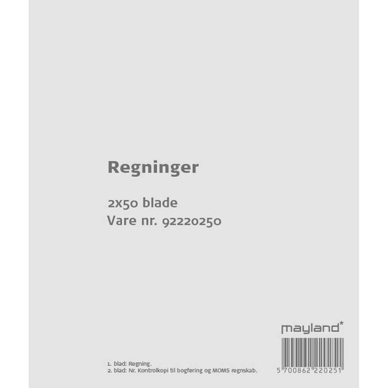 Regninger 2x50bl 126x148mm 92 2202 50 Regningsblok Mayland hvid