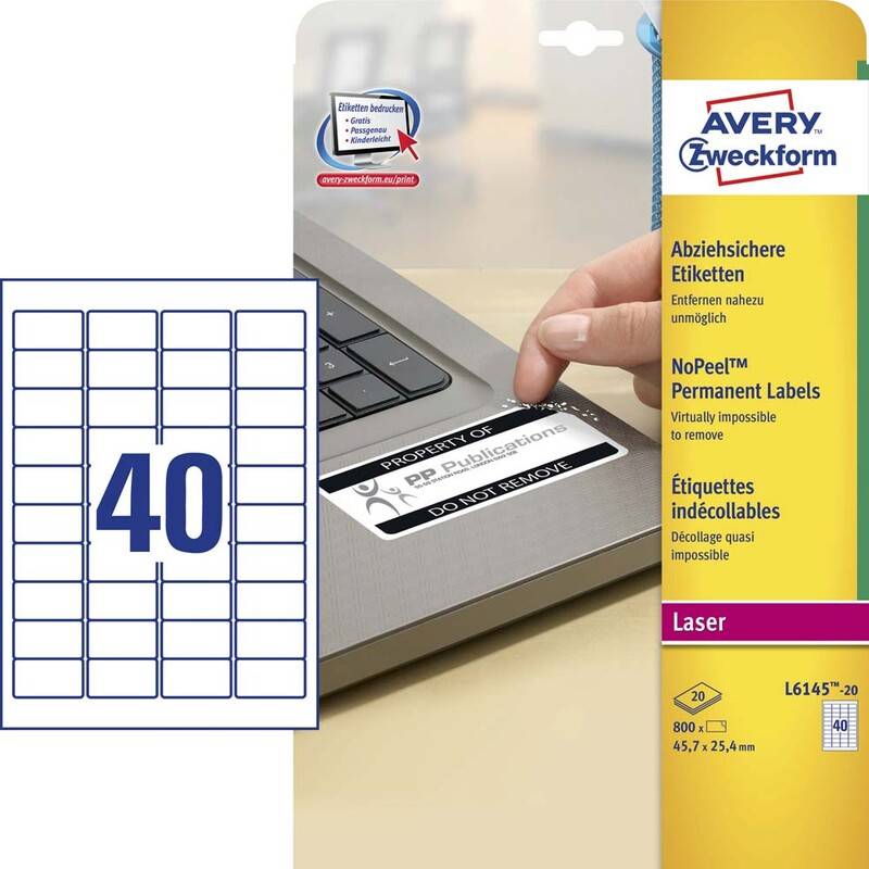 Laseretiket Avery NoPeel 45,7x25,4mm 20ark/pak L6145-20
