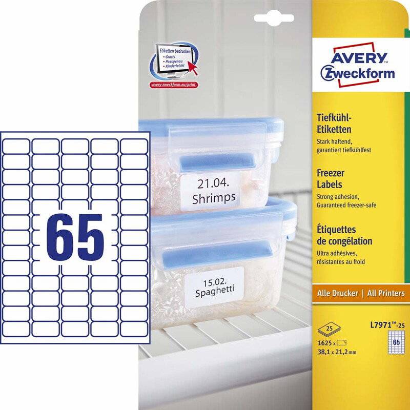 Fryselabel Avery 38,1x21,2mm 65stk/ark 25ark/pak L7971-25