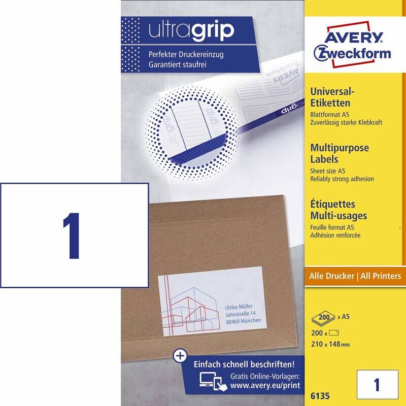 Laseretiket Avery A5 210x148mm 1/ark 200ark/pak 6135