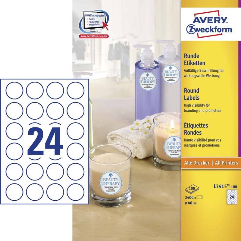 Etiket Avery runde &Oslash;40mm 24stk/ark 100ark/pak