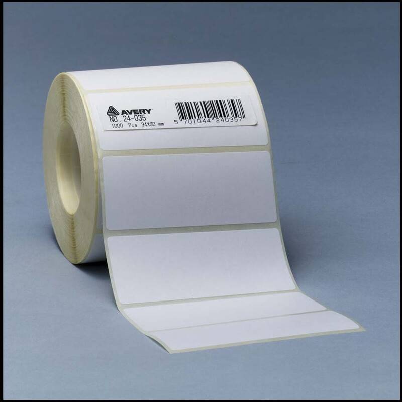 Etiket p&aring; rulle 36x75mm hvid 24-034 1000stk/rul
