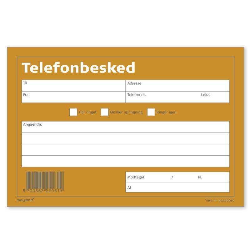 Telefonbesked 100bl 148x100mm tv&aelig;rform. 92 2206 10