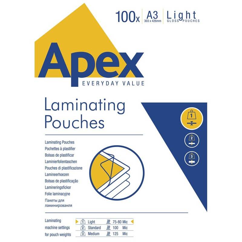 Lamineringslomme Apex A3 75/80mic 100stk/pak