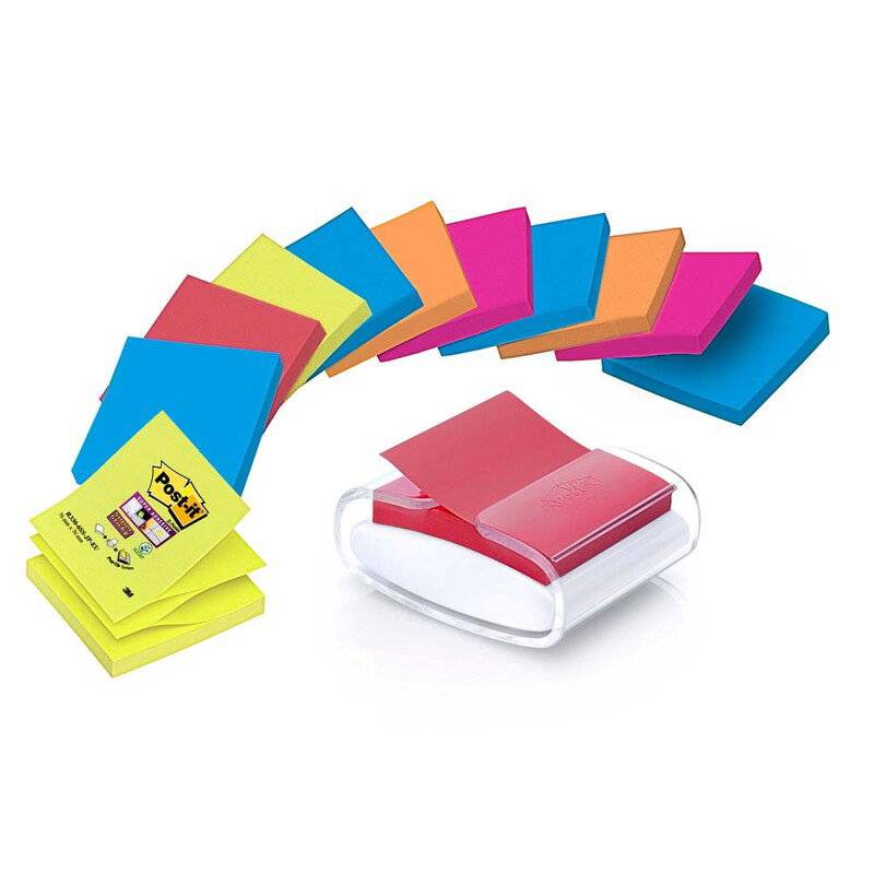 Dispenser plast hvid t/z-notes R-330 76x76mm inkl. 12 blokke