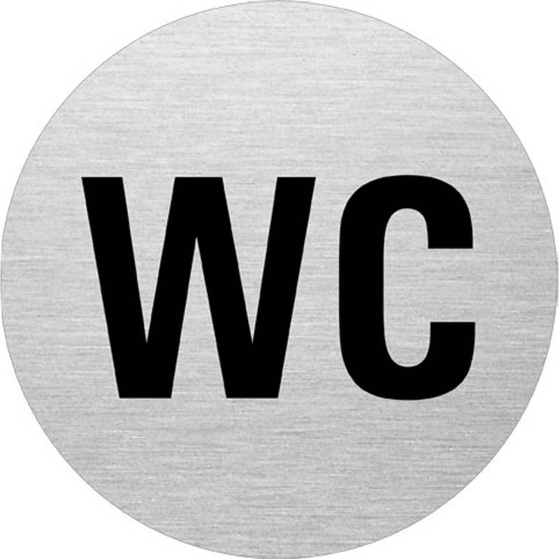 Skilt WC alu m/sort skrift &Oslash;75mm BNT gr&aring; WC &Oslash;75mm