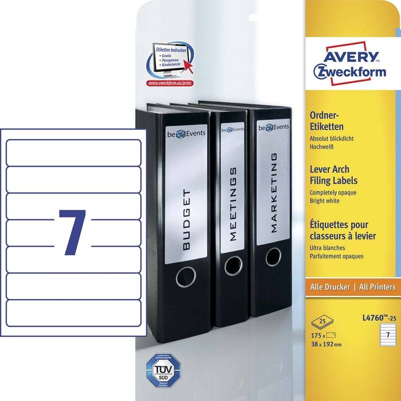 Rygetiket Avery 192x38mm L4760 7stk/ark 25ark/pak
