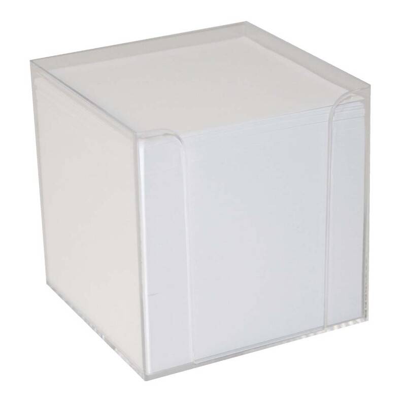Kubusdispenser klar plast m/700 ark hvid 9,5x9,5x9,5 cm
