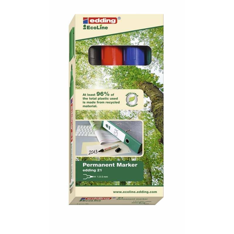 Marker Edding 21 ECOLINE ass. perm. 1,5-3mm rund spids 4stk