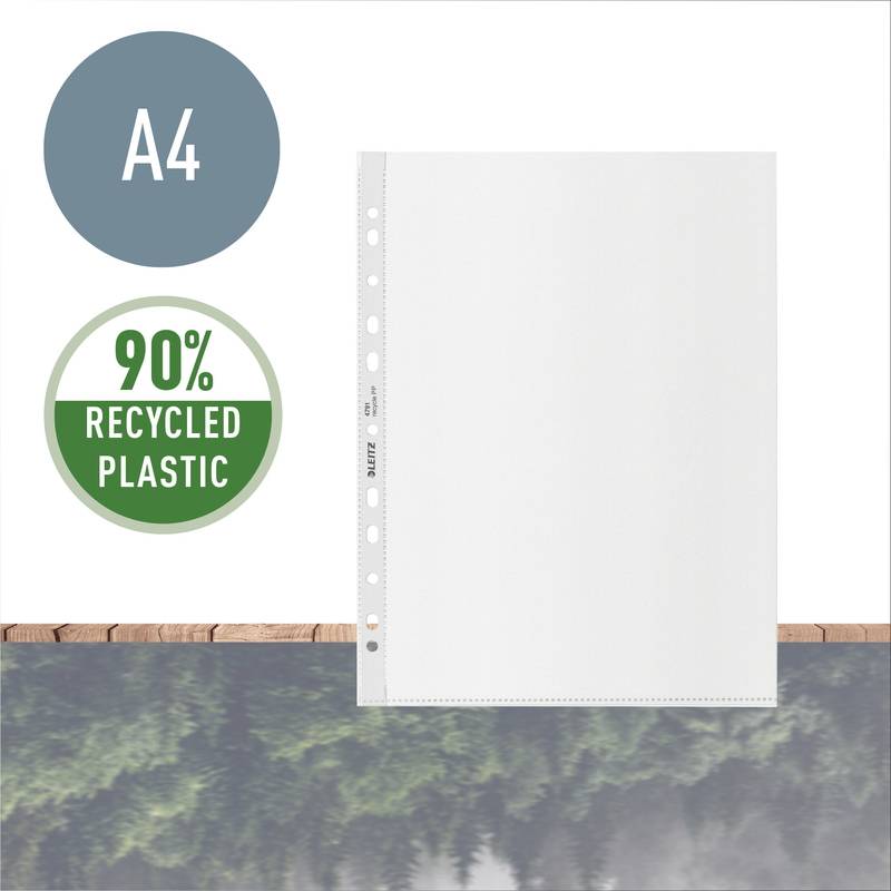 Plastlomme Leitz Recycle A4 100my m/pr&aelig;g 100stk/pak