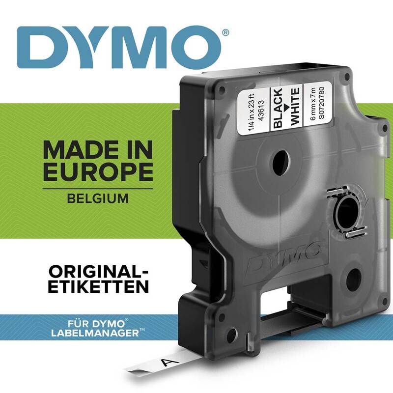 Labeltape DYMO D1 43613 S0720780 6mmx7m sort p&aring; hvid