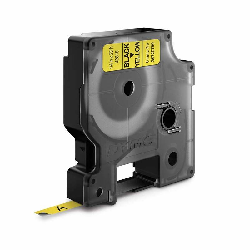 Labeltape DYMO D1 43618 S0720790 6mmx7m sort p&aring; gul