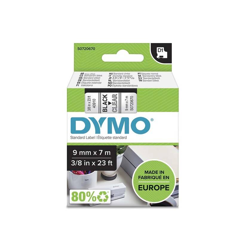 Labeltape DYMO D1 40910 S0720670 9mmx7m sort p&aring; klar