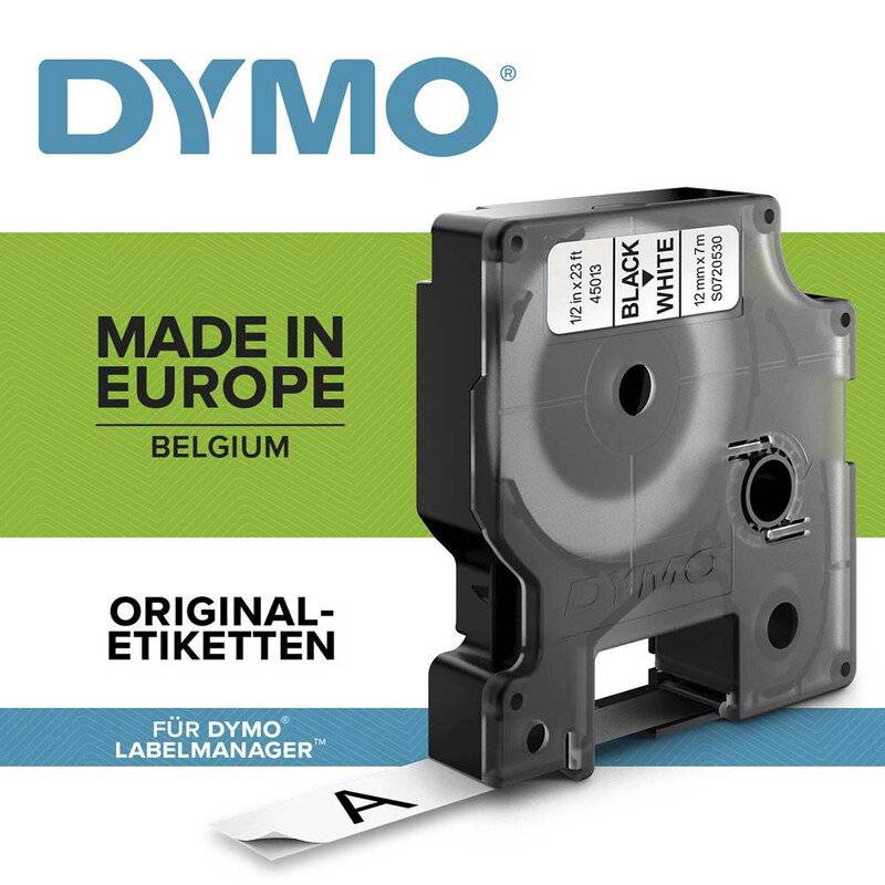 Labeltape DYMO D1 45013 S0720530 12mmx7m sort p&aring; hvid