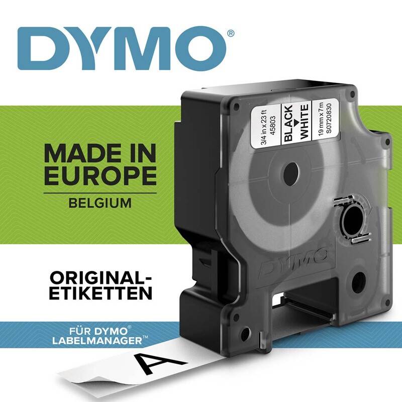 Labeltape DYMO D1 45803 S0720830 19mmx7m sort p&aring; hvid