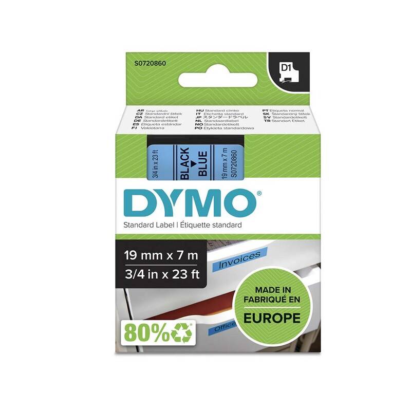 Labeltape DYMO D1 45806 S0720860 19mmx7m sort p&aring; bl&aring;