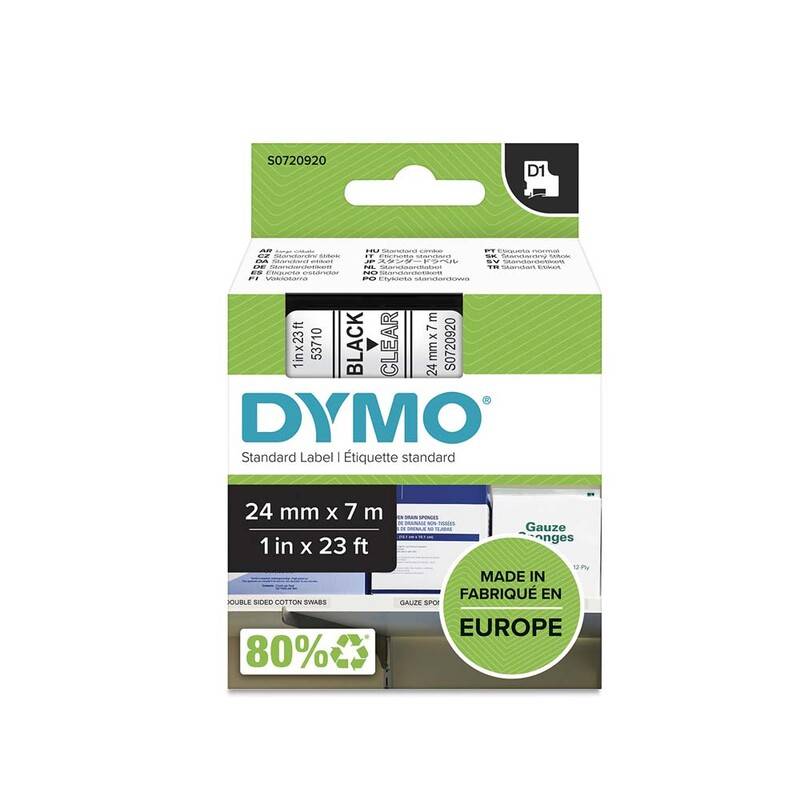 Labeltape DYMO D1 53710 S0720920 24mmx7m sort p&aring; klar