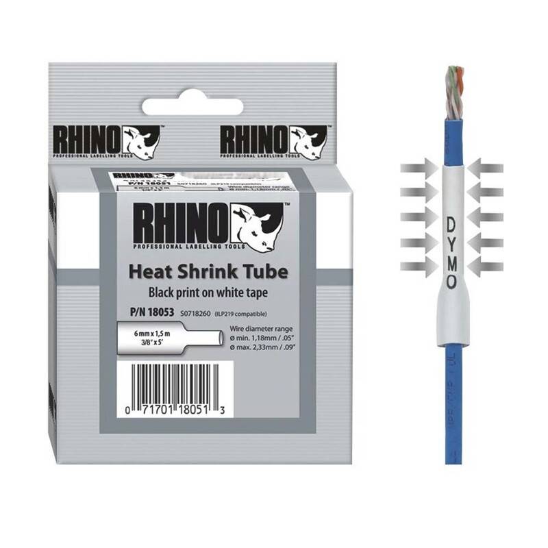 Labeltape DYMO Rhino 6mmx1,5m hvid krympeflex