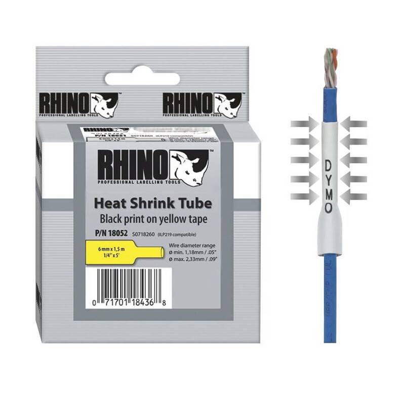 Labeltape DYMO Rhino 6mmx1,5m gul krympeflex