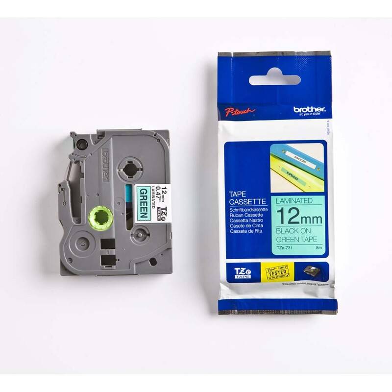 Labeltape Brother TZ731 12mmx8m sort p&aring; gr&oslash;n lamineret