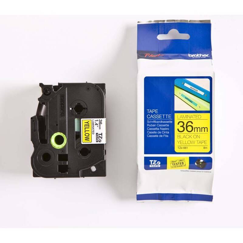 Labeltape Brother TZe-661 36mmx8m sort p&aring; gul lamineret