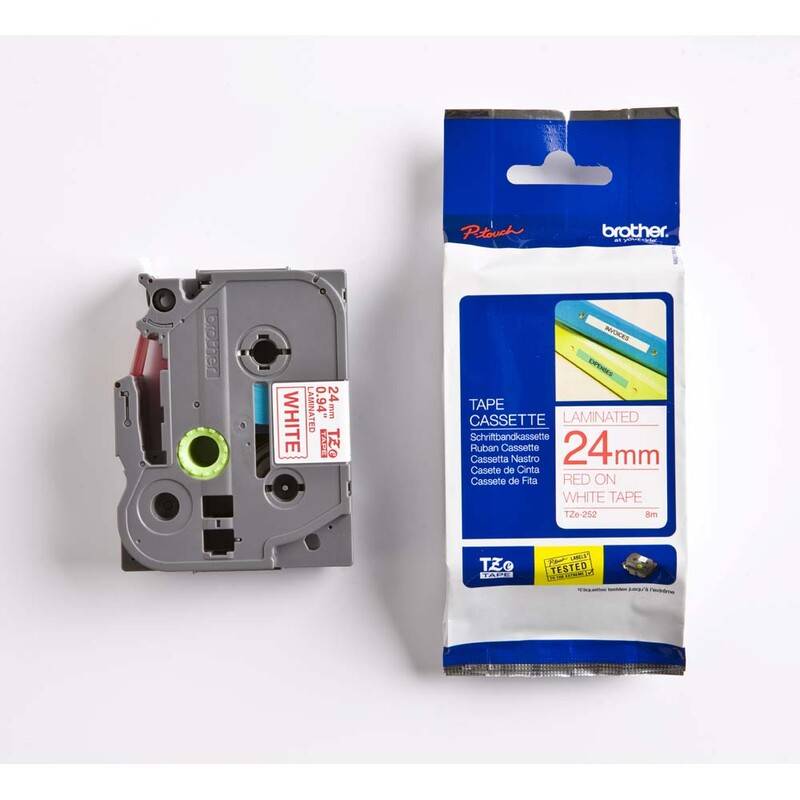Labeltape Brother TZe-252 24mmx8m r&oslash;d p&aring; hvid lamineret