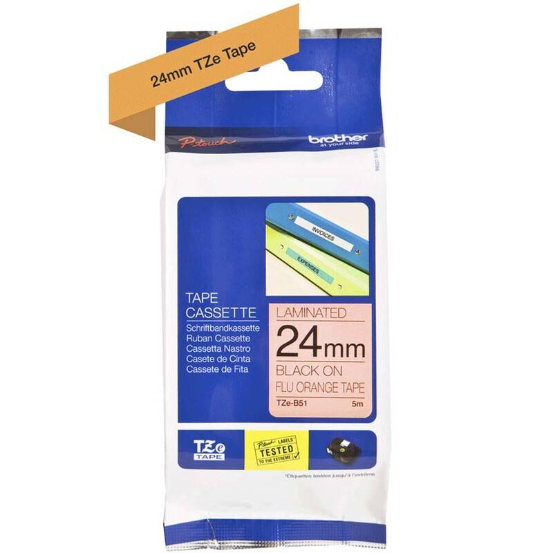 Labeltape Brother TZe-B51 24mmx5m sort p&aring; neon lamineret