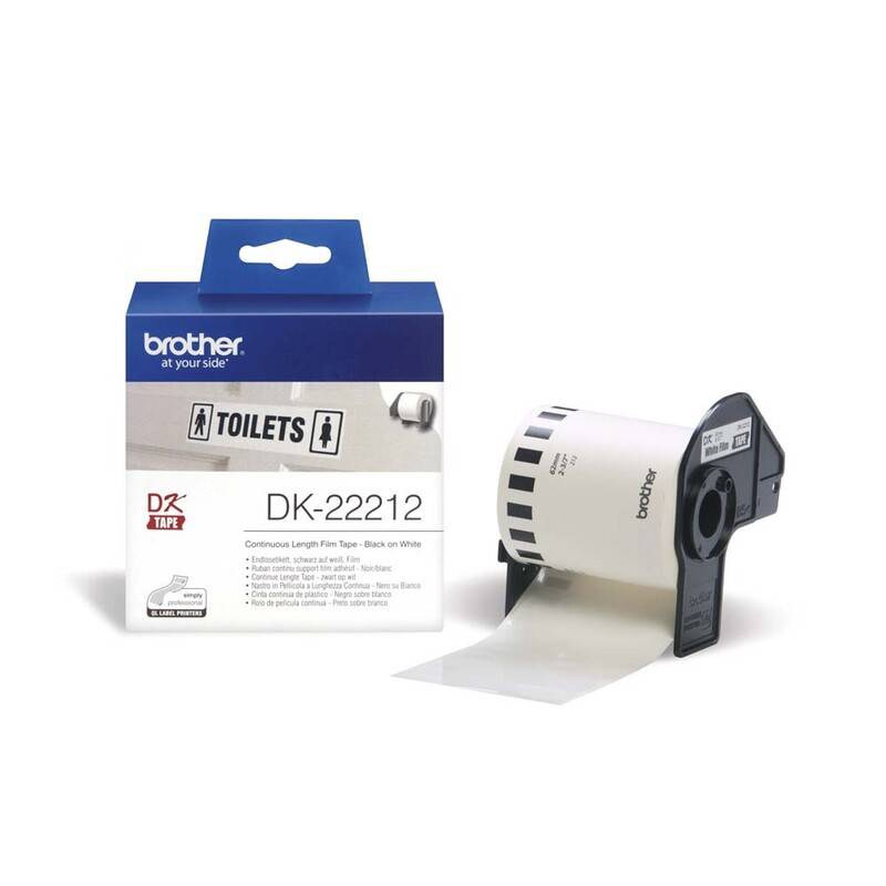 Label Brother hvid DK-22212 62mmx15,24m sort p&aring; hvid filmtape