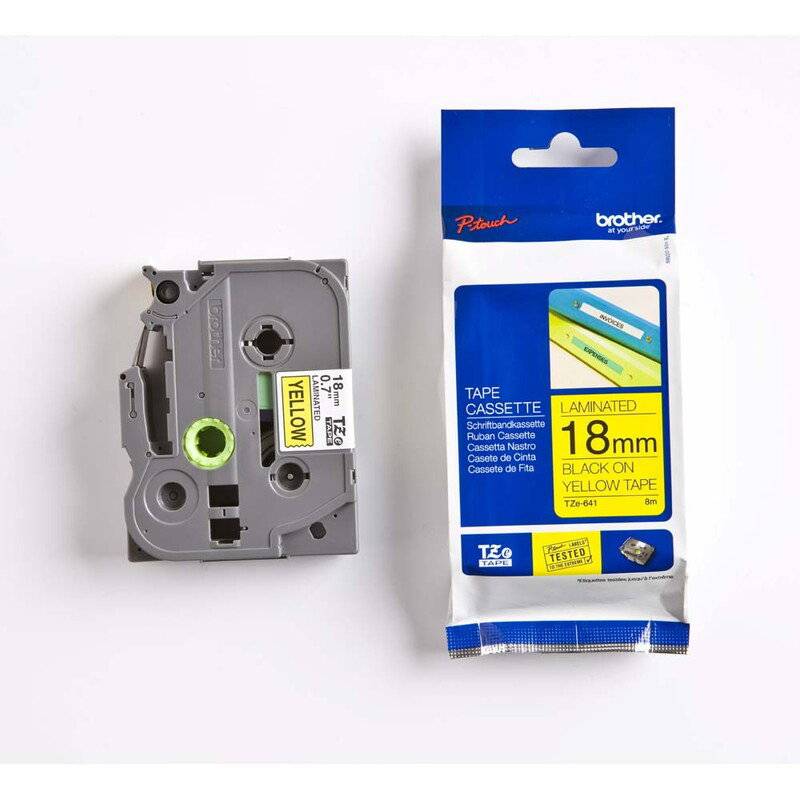 Labeltape Brother TZe-641 18mmx8m sort p&aring; gul lamineret