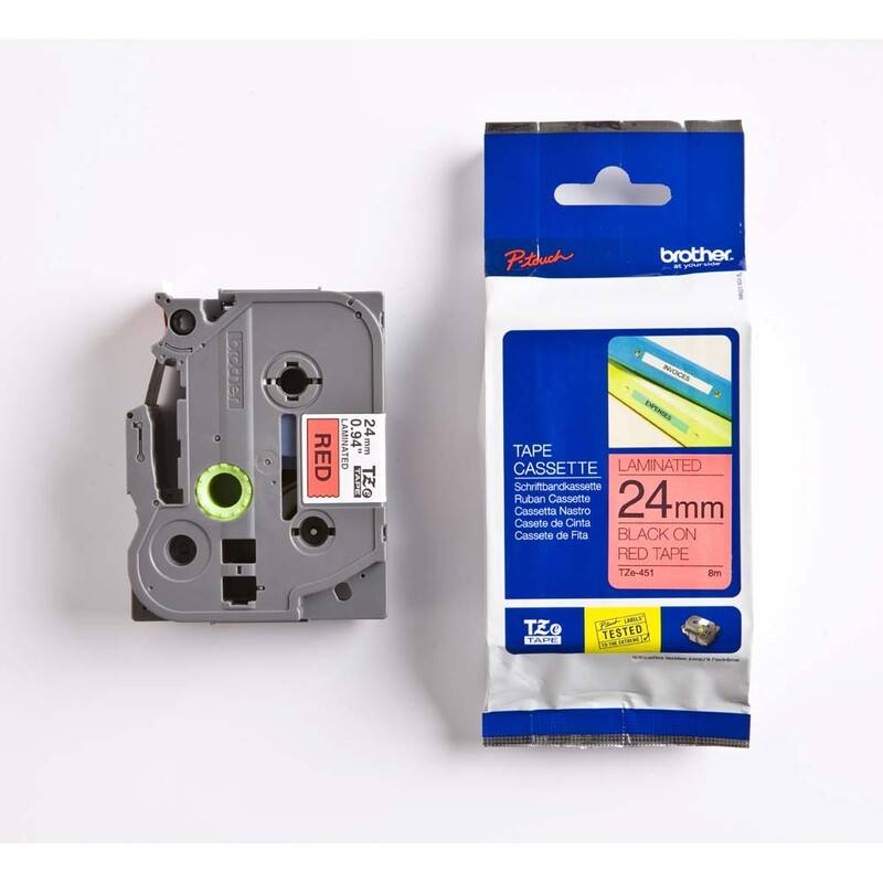 Labeltape Brother TZe-451 24mmx8m sort p&aring; r&oslash;d lamineret