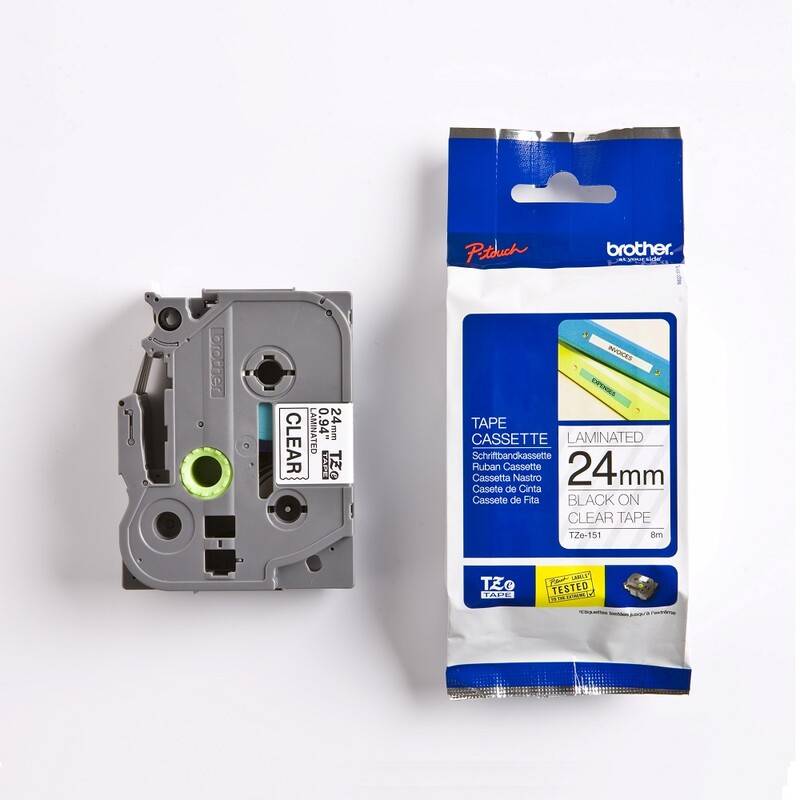 Labeltape Brother TZe-151 24mmx8m sort p&aring; klar lamineret