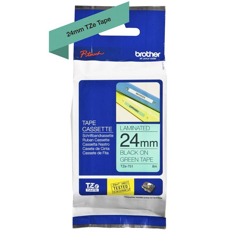 Labeltape Brother TZe-751 24mmx8m sort p&aring; gr&oslash;n lamineret