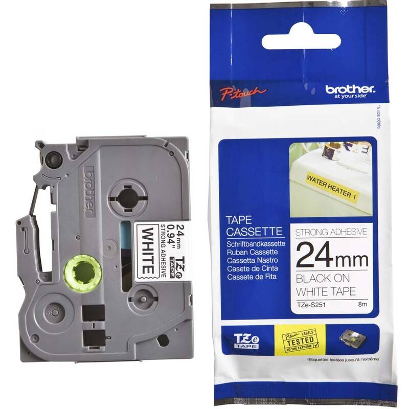 Labeltape Brother TZe-S251 24mmx8m sort p&aring; hvid st&aelig;rk kl&aelig;b