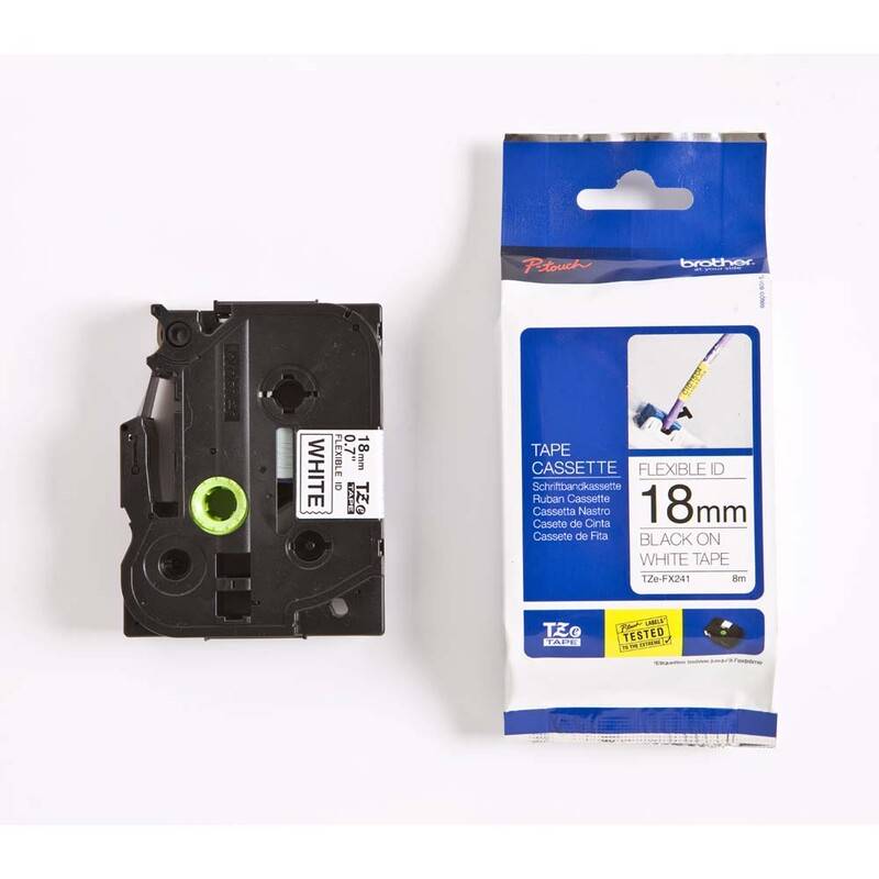 Labeltape Brother TZe-FX241 18mmx8m sort p&aring; hvid fleksibel