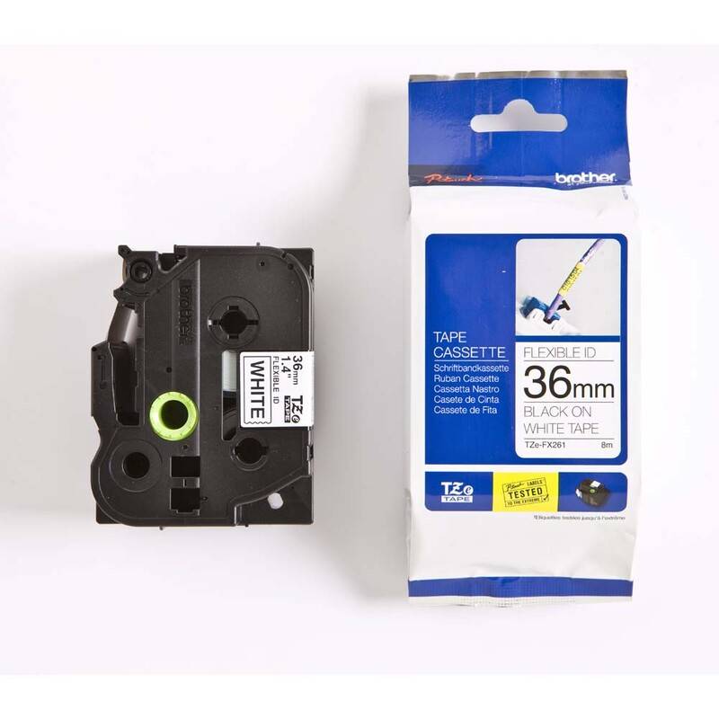 Labeltape Brother TZe-FX261 36mmx8m sort p&aring; hvid fleksibel