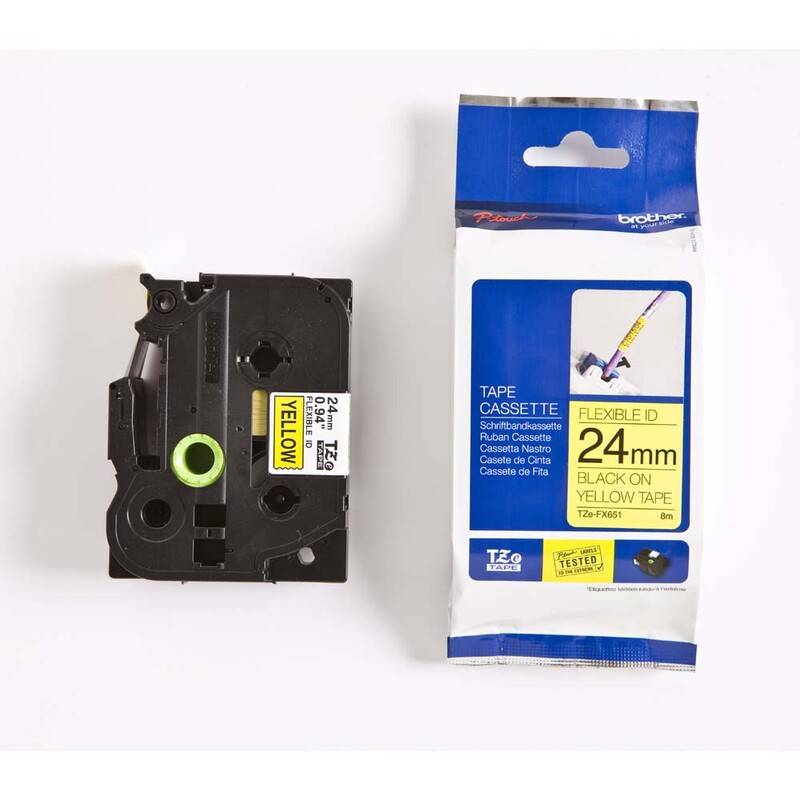 Labeltape Brother TZe-FX651 24mmx8m sort p&aring; gul fleksibel