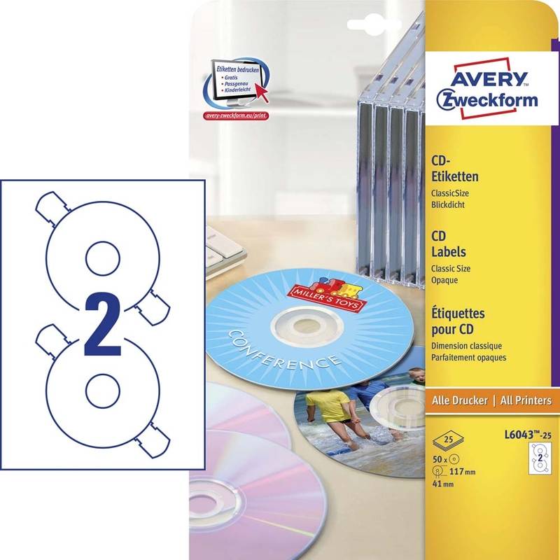 CD-labels Avery laser/inkjet &Oslash;117mm 50stk/pak L6043-25