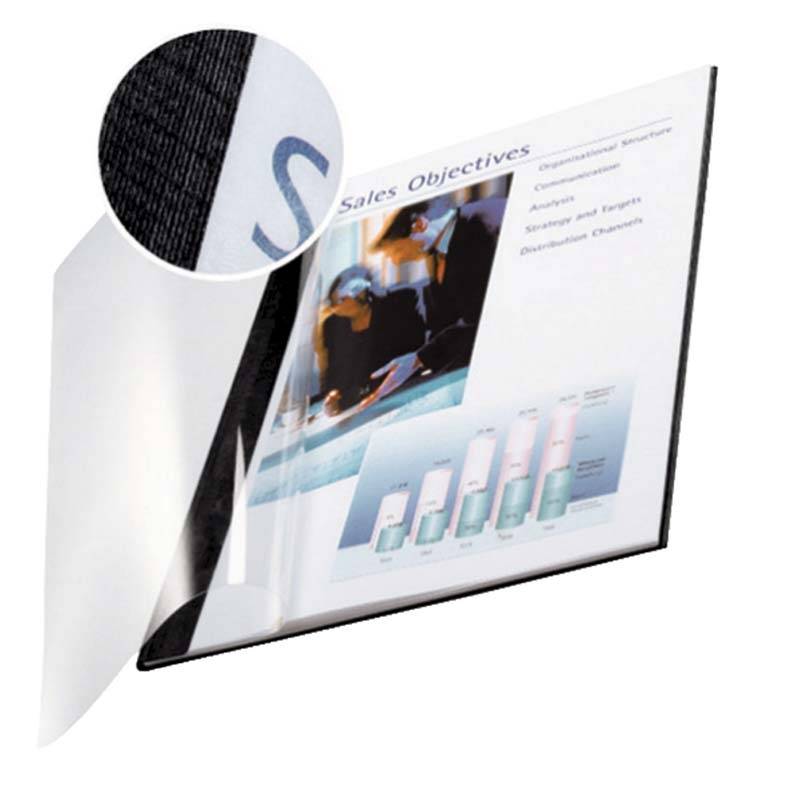 Skinneomslag Leitz bl&oslash;d transp. 14,0mm sort 10stk/pak
