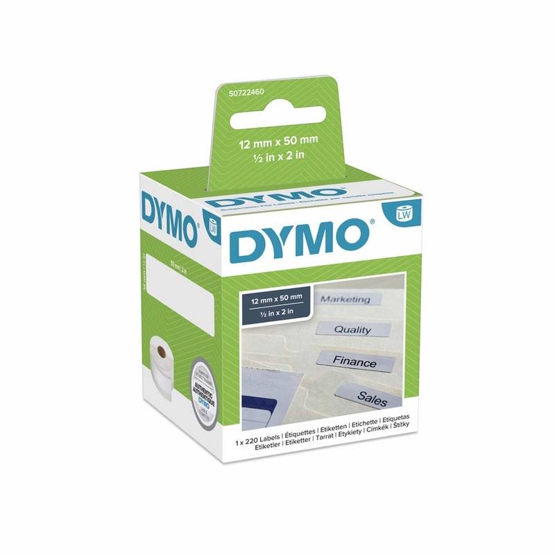 H&aelig;ngemappetiketter DYMO hvid 12x50mm 220stk/rul 99017