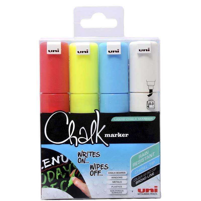 Whiteboard- og Chalkmarker Uni Chalk PWE-8K 4stk 8mm