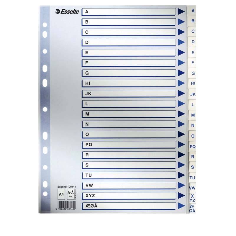 Register PP Esselte A4 A-&Aring; m/hvid kartonforblad
