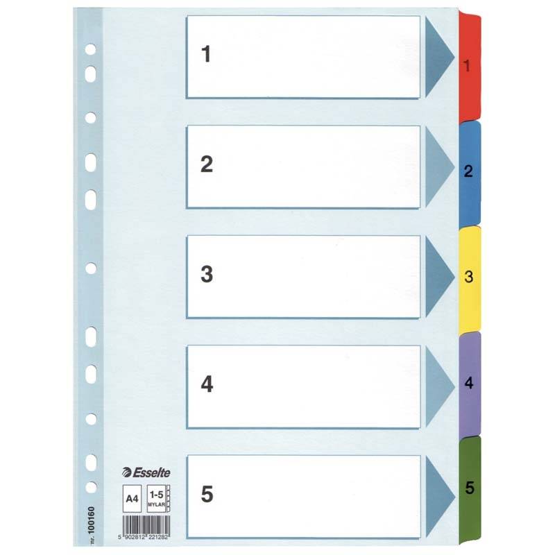 Register Esselte Mylar A4 1-5 flerfarvet