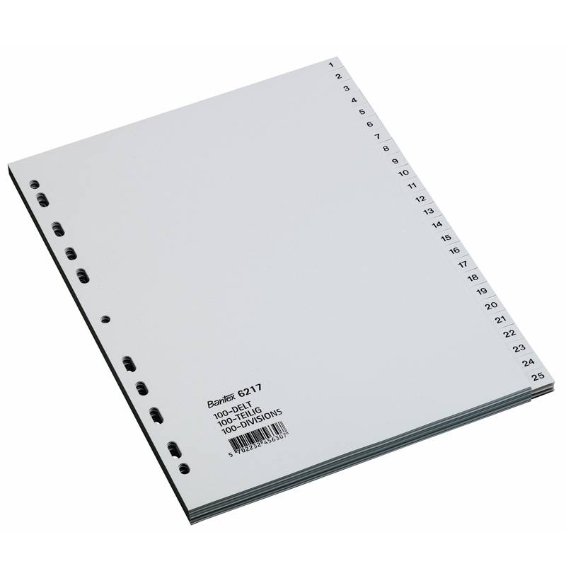 Plastregister gr&aring; A4 1-100 621705 Bantex 210x297mm kasse a 5 sets