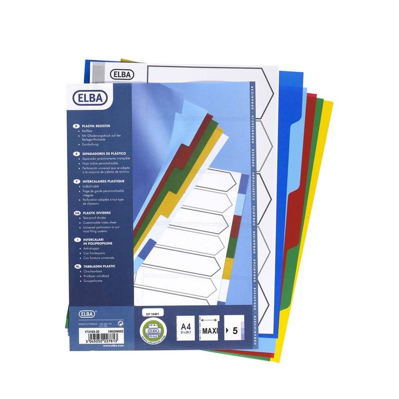 Faneblade Elba A4 Maxi PP 5 faner 210x297mm gr&aring; &aelig;ske a 25 s&aelig;t