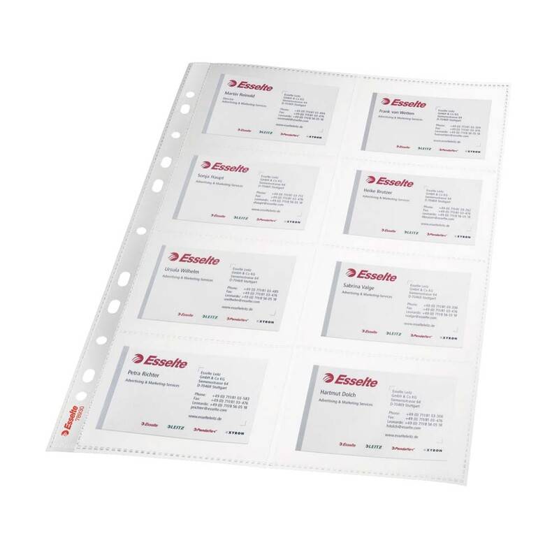 Plastlomme Esselte t/visitkort A4 klar t/16 kort 10stk/pak