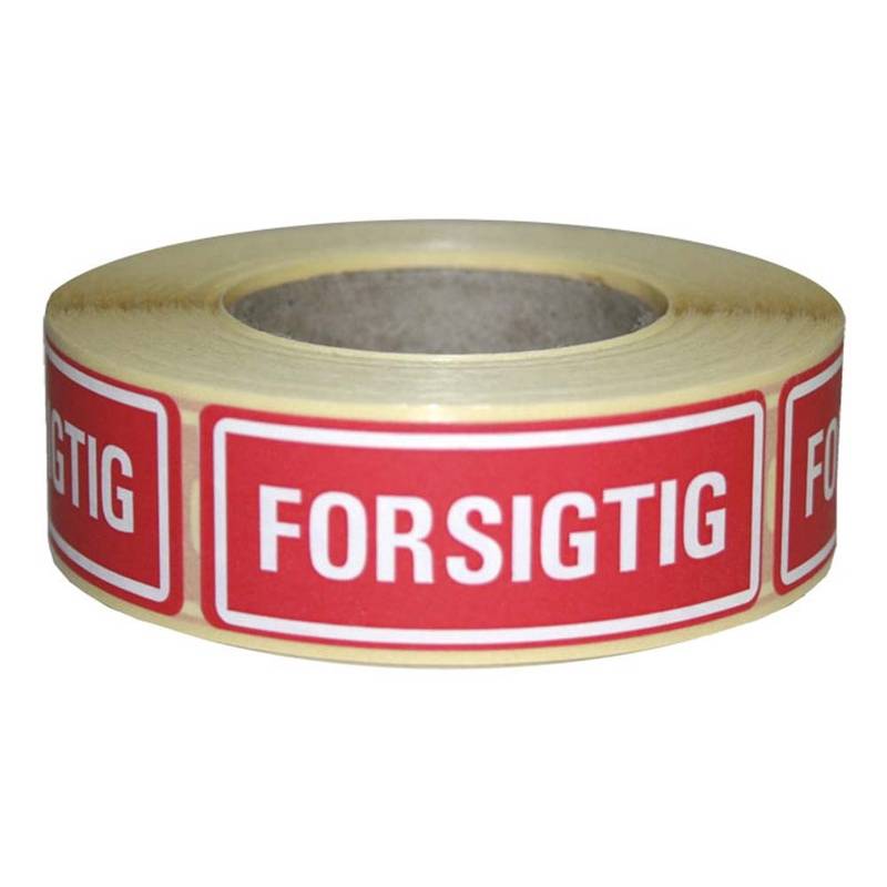 Etiket m/tekst Forsigtig 24x66mm 500stk/rul